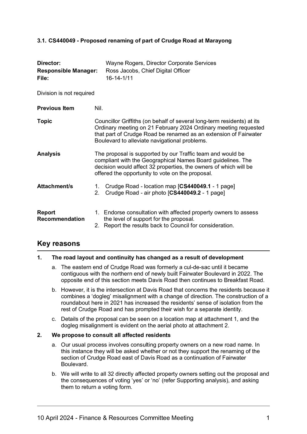 Proposed Renaming of Part of Crudge Road at Marayong, 2024