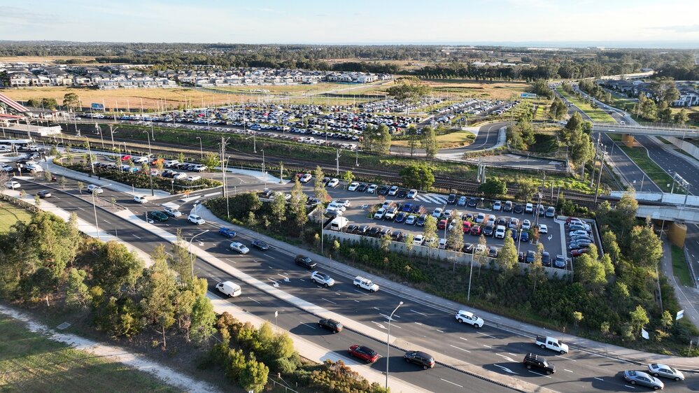 Aerial view of Schofields commuter car park