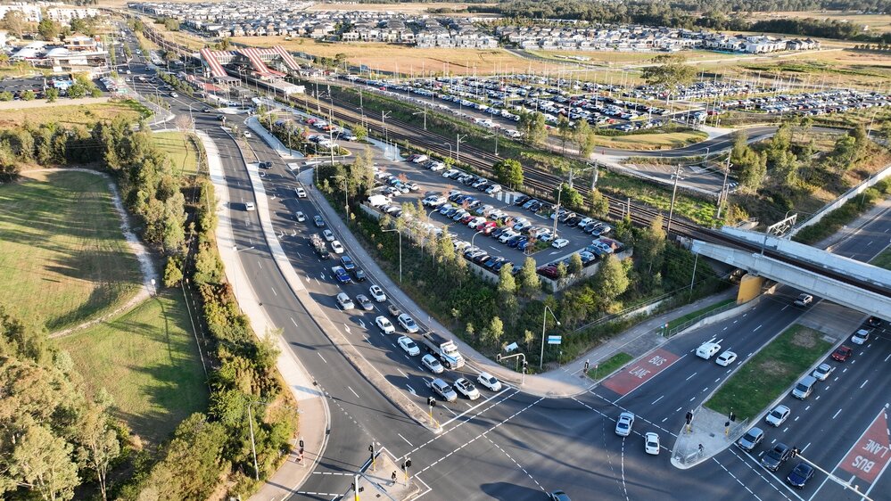 Aerial view of Schofields commuter car park