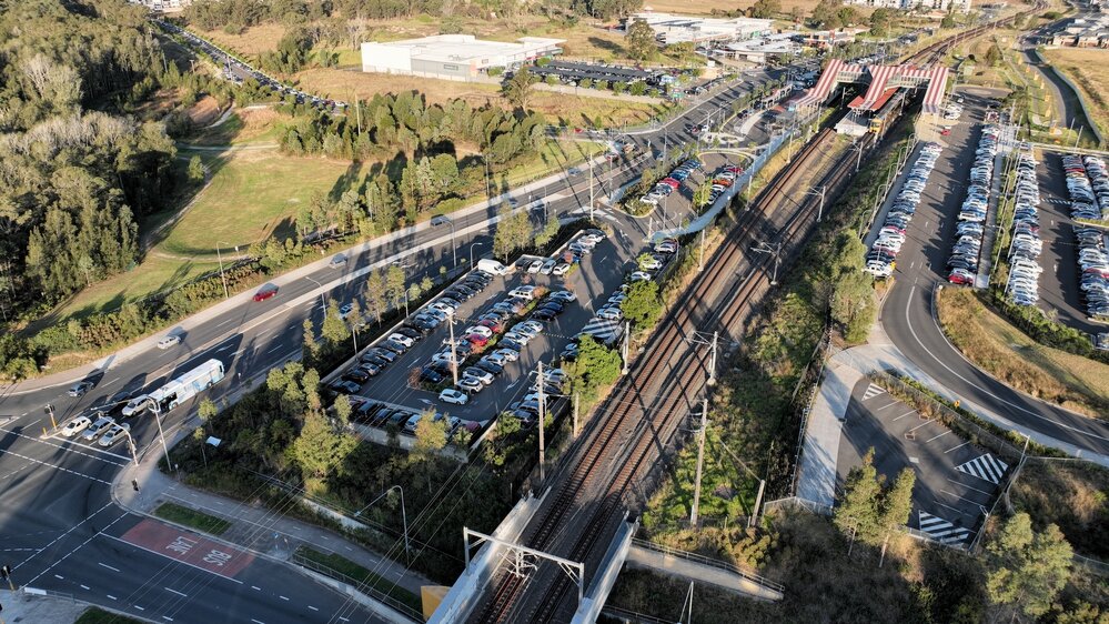 Aerial view of Schofields commuter car park