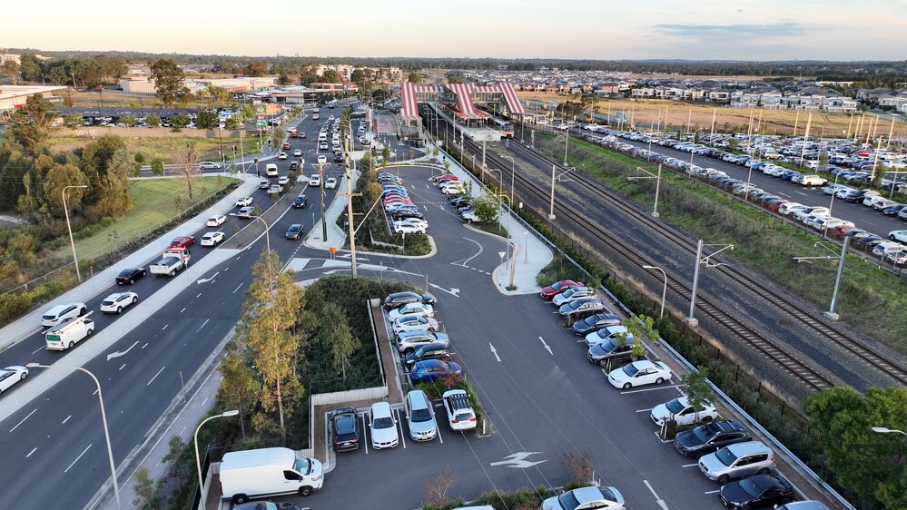 Aerial view of Schofields commuter car park