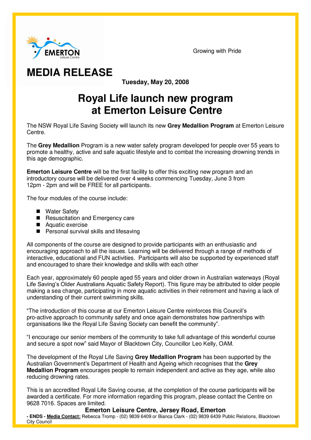 Royal Life Launch New Program at Emerton Leisure Centre, 2008