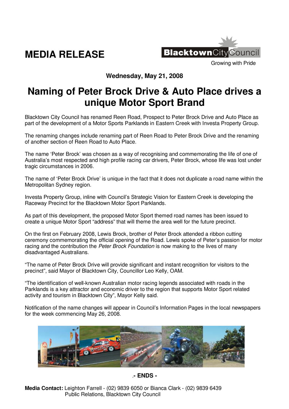 Naming of Peter Brock Drive and Auto Place, 2008