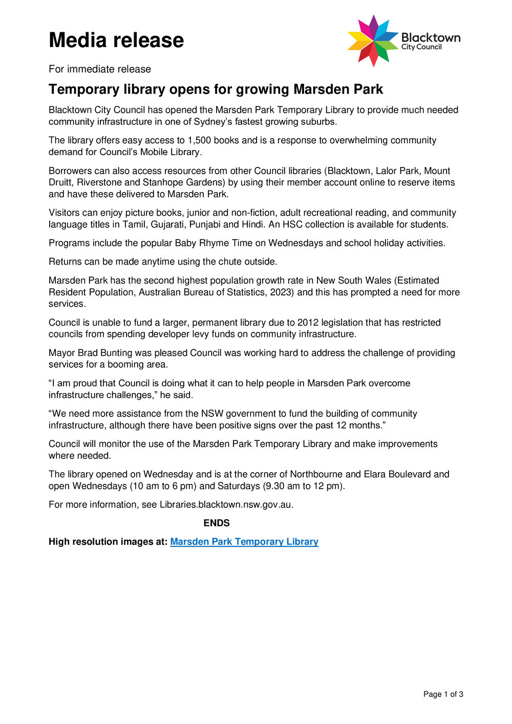 Temporary Library Marsden Park, 2024