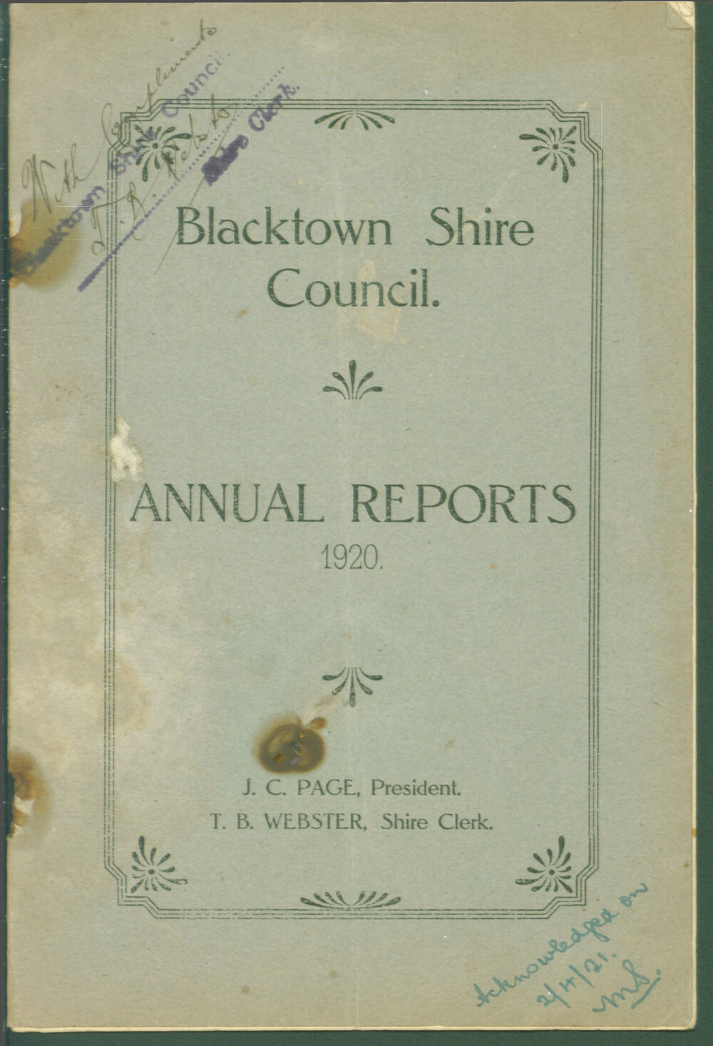 Blacktown Shire Council Annual Reports, 1921