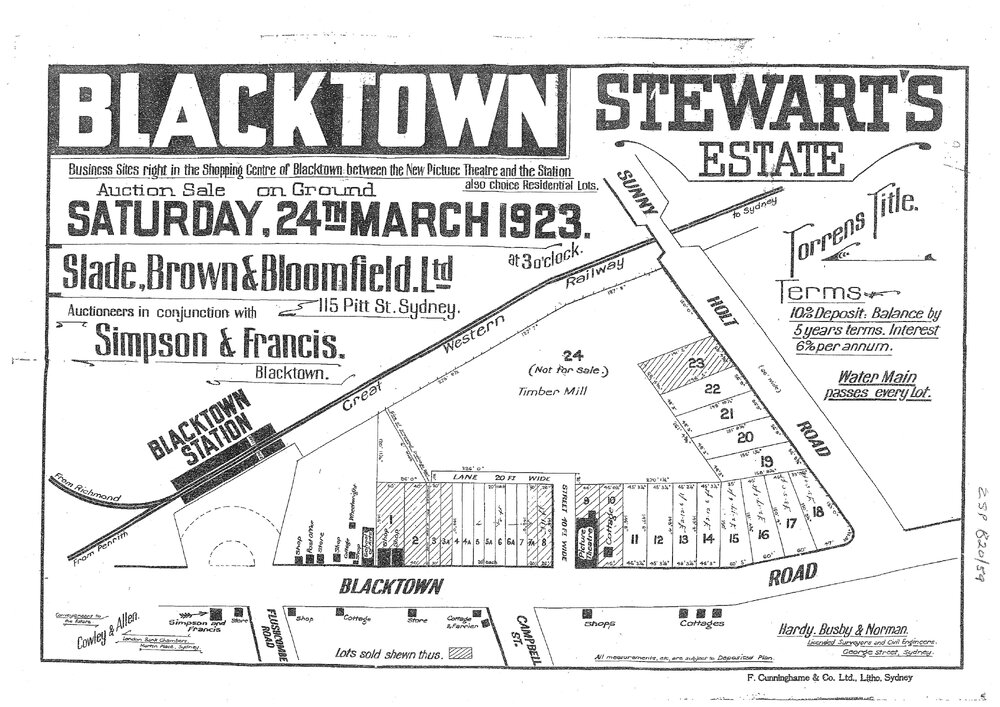 Blacktown Stewart's Estate, 1923 and Location of Billygoat Hill, Blacktown