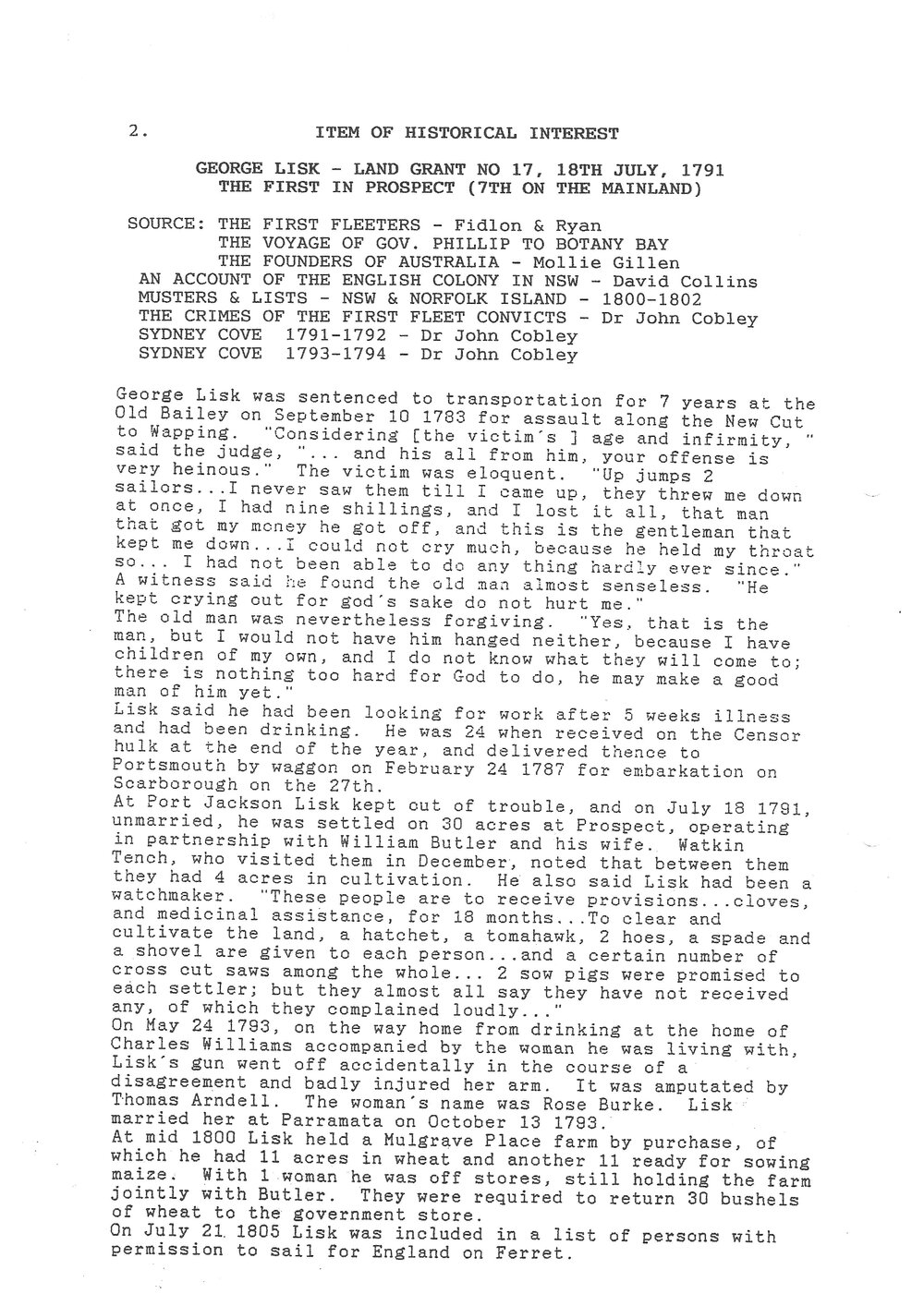 George Lisk Land Grant 17, 18 July 1791