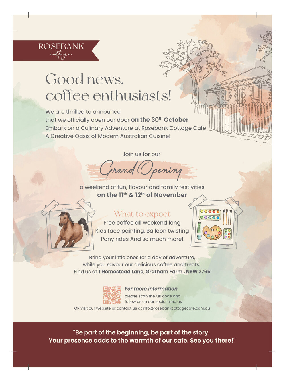 Rosebank Cottage Cafe Grand Opening Flyer, 2023
