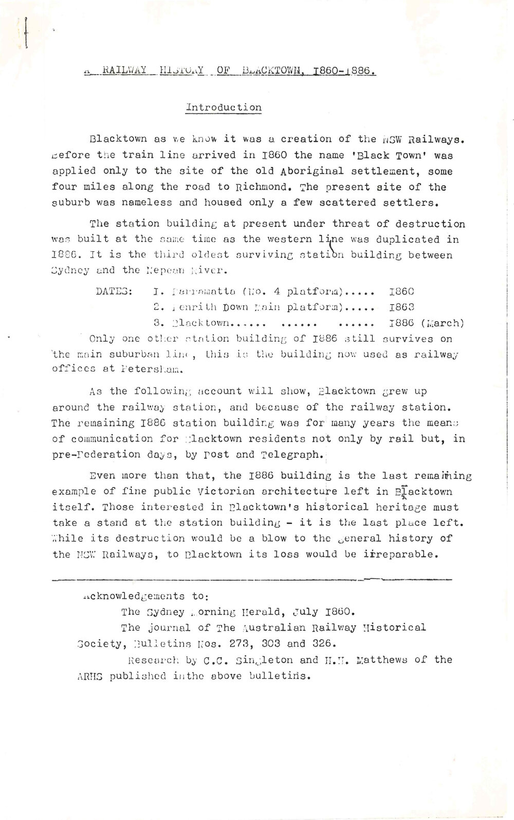Railway History of Blacktown, 1860-1886