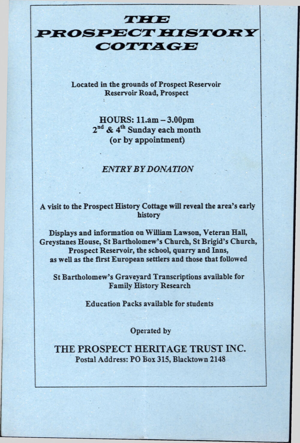 Prospect Heritage Trust History Cottage, n.d.