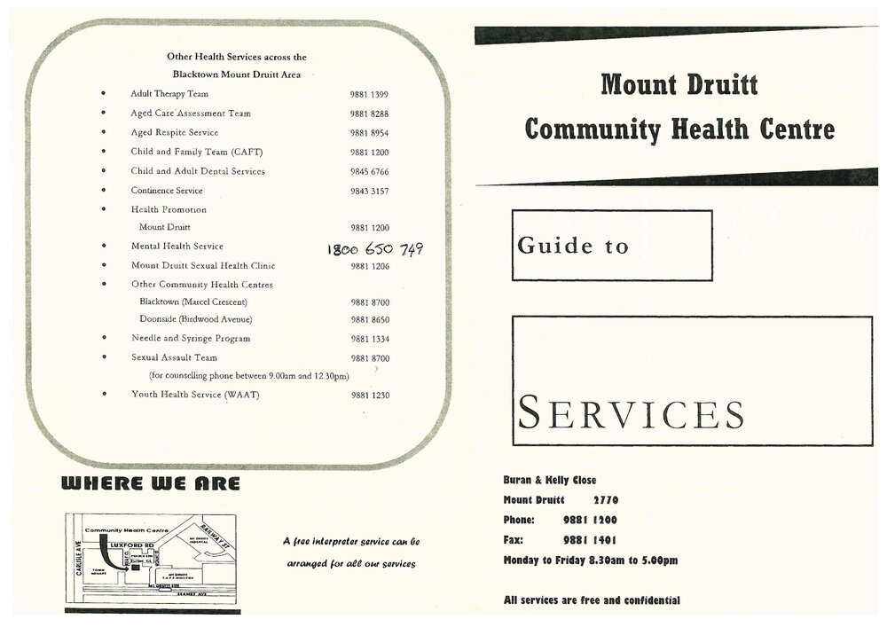 Mount Druitt Community Health Centre Guide to Services, n.d.