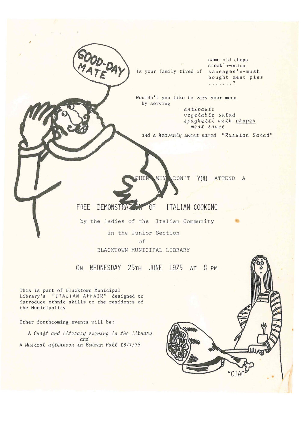 Italian Affair, Cooking Demonstration, 1975