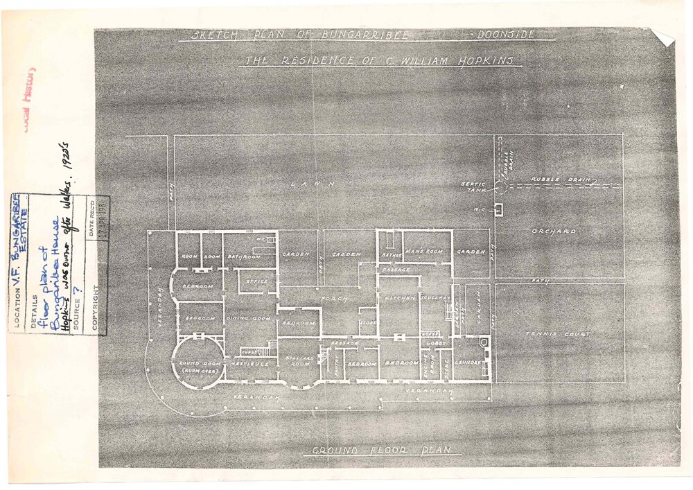 Floorplan of Bungarribee House, 1920s