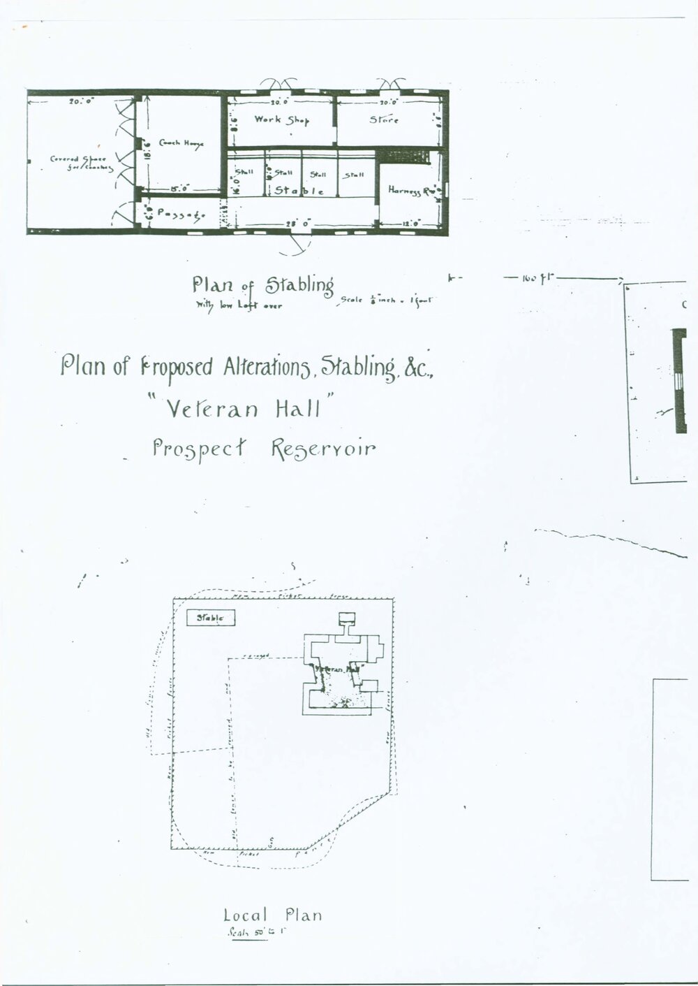 Plan of Proposed Alterations, Stabling etc, Veteran Hall, Prospect Reservoir, c1880s