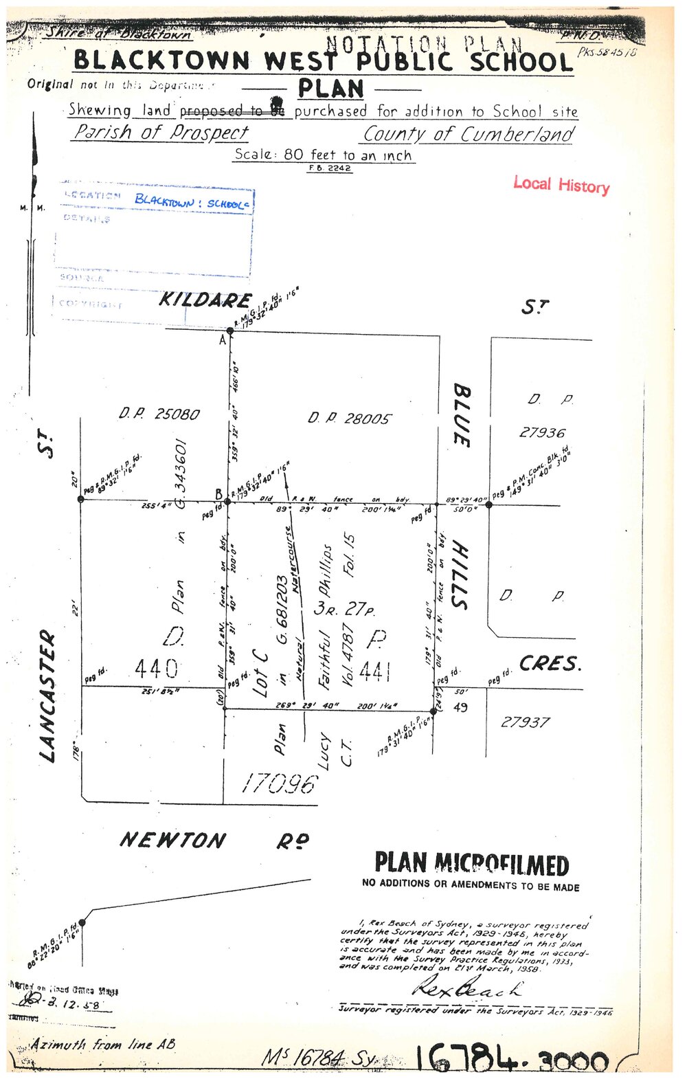 Blacktown West Public School Plan, 1955-1958