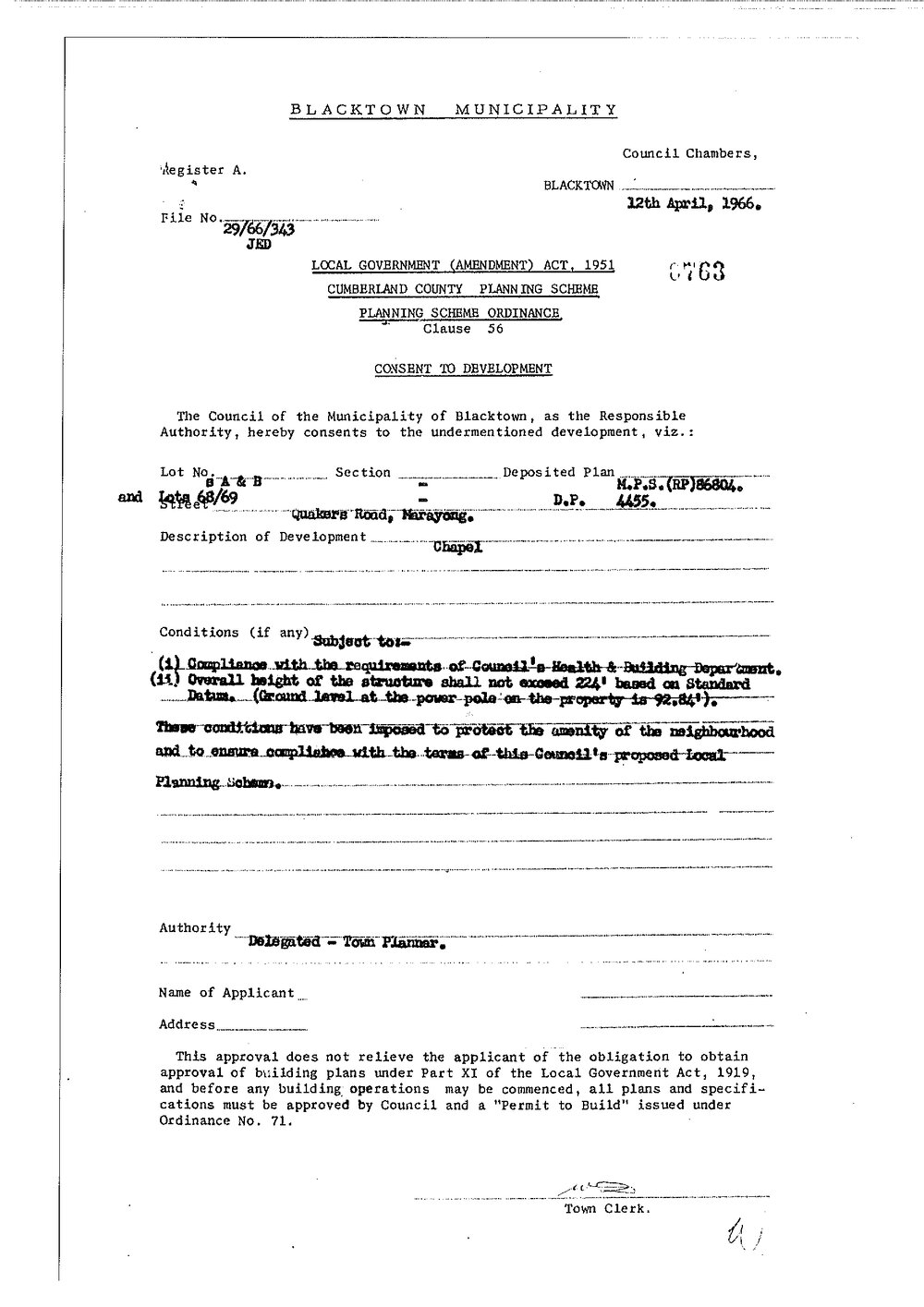 Development Application, 116 Quakers Road Marayong, 1966