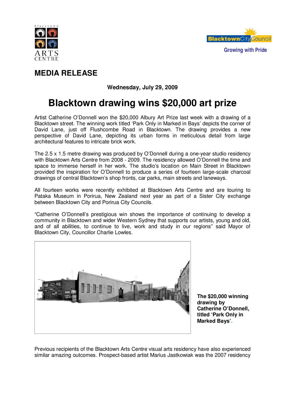 Blacktown Drawing Wins $20,000 Art Prize, 2009