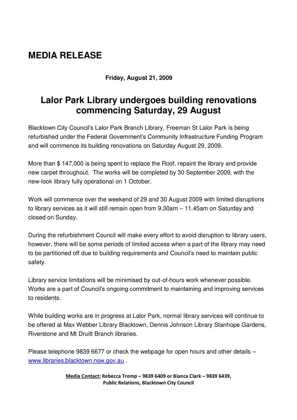 Lalor Park Library Refurbishment, 2009