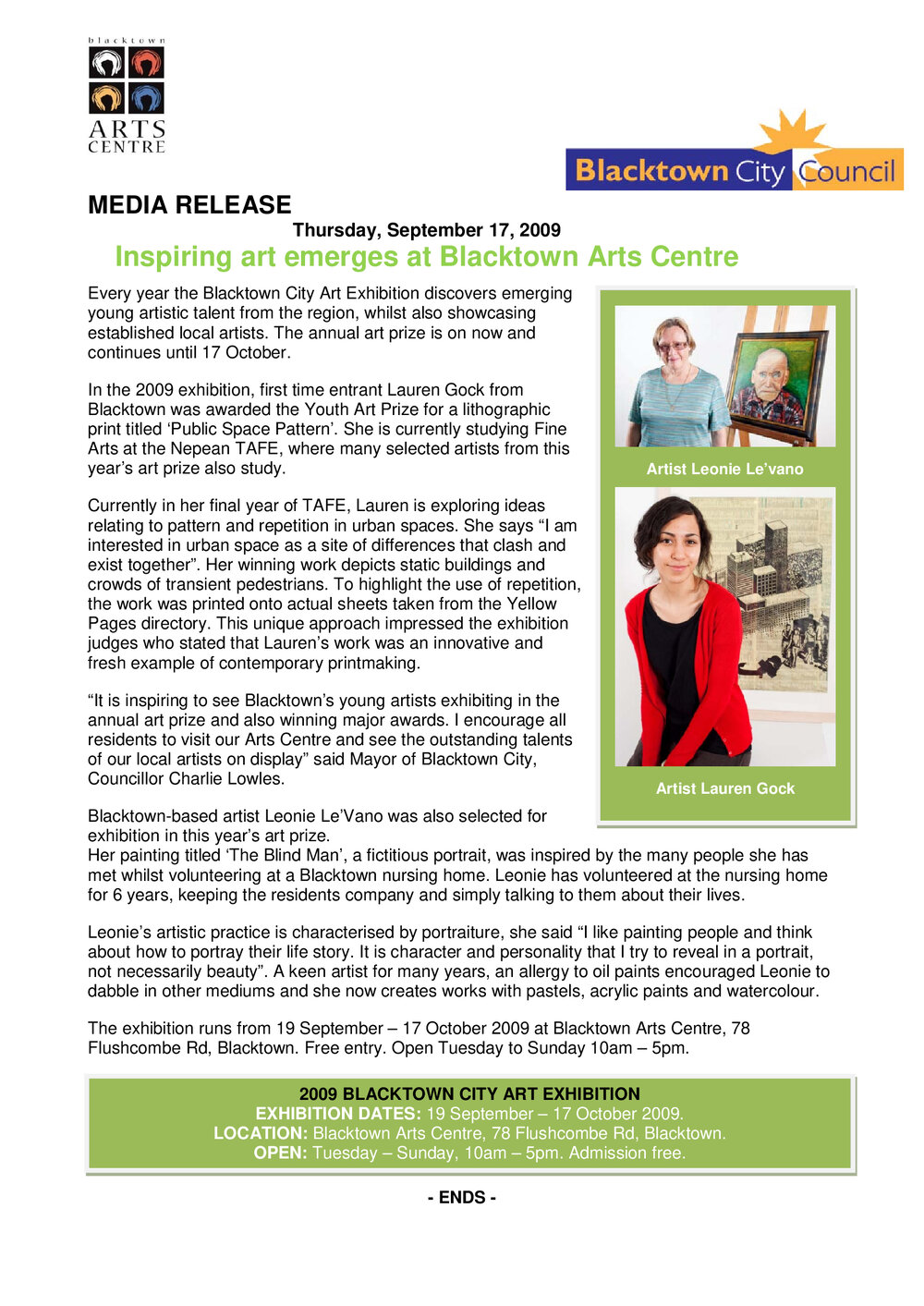 Inspiring Art Emerges at Blacktown Arts Centre, 2009