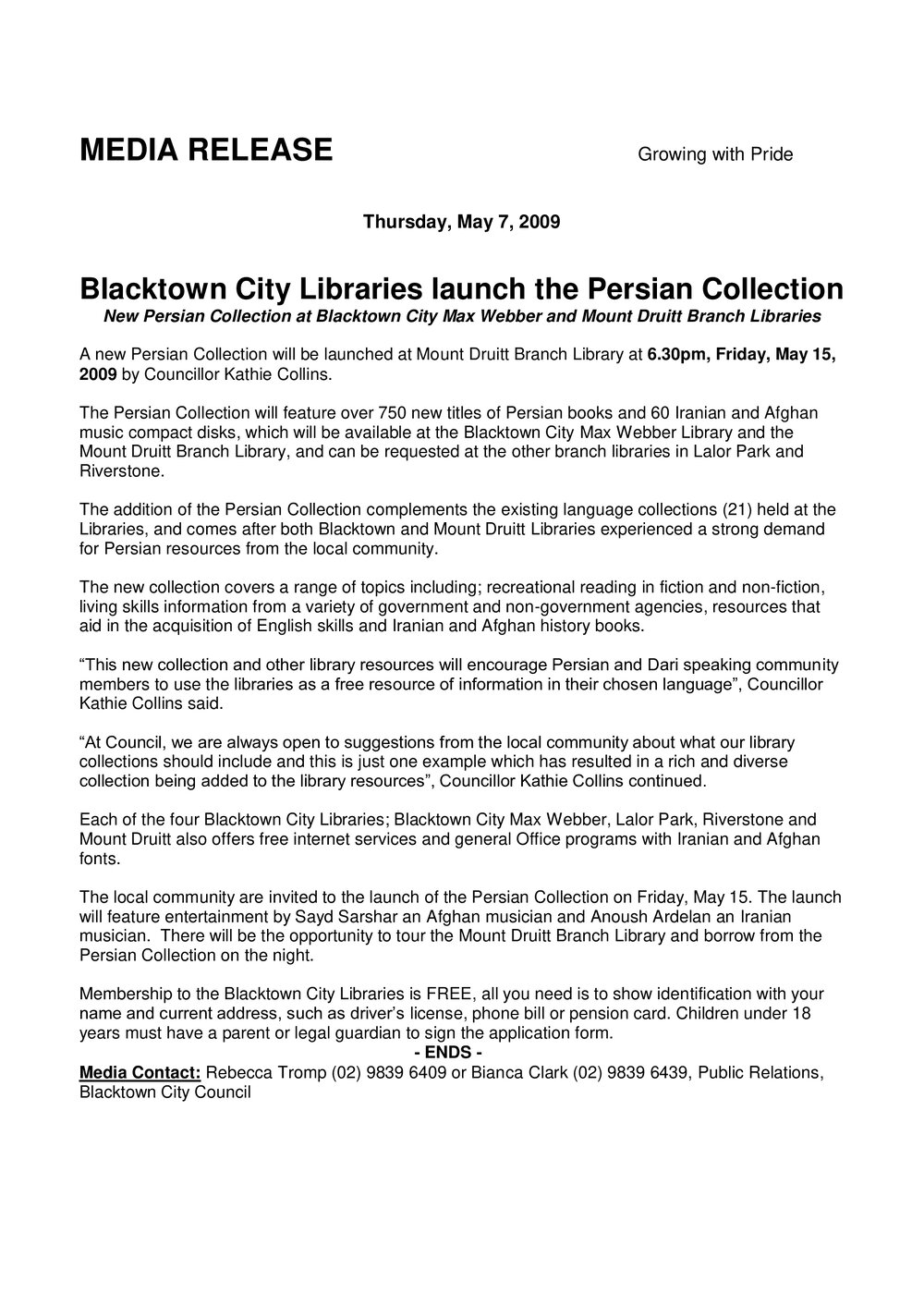 Persian Collection Launch, Blacktown City Libraries, 2009
