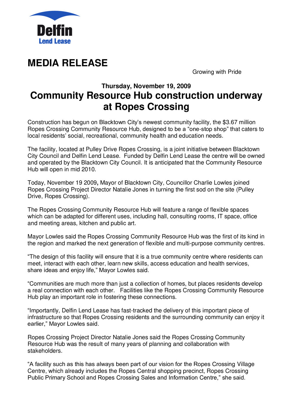 Ropes Crossing Community Resource Hub Construction, 2009