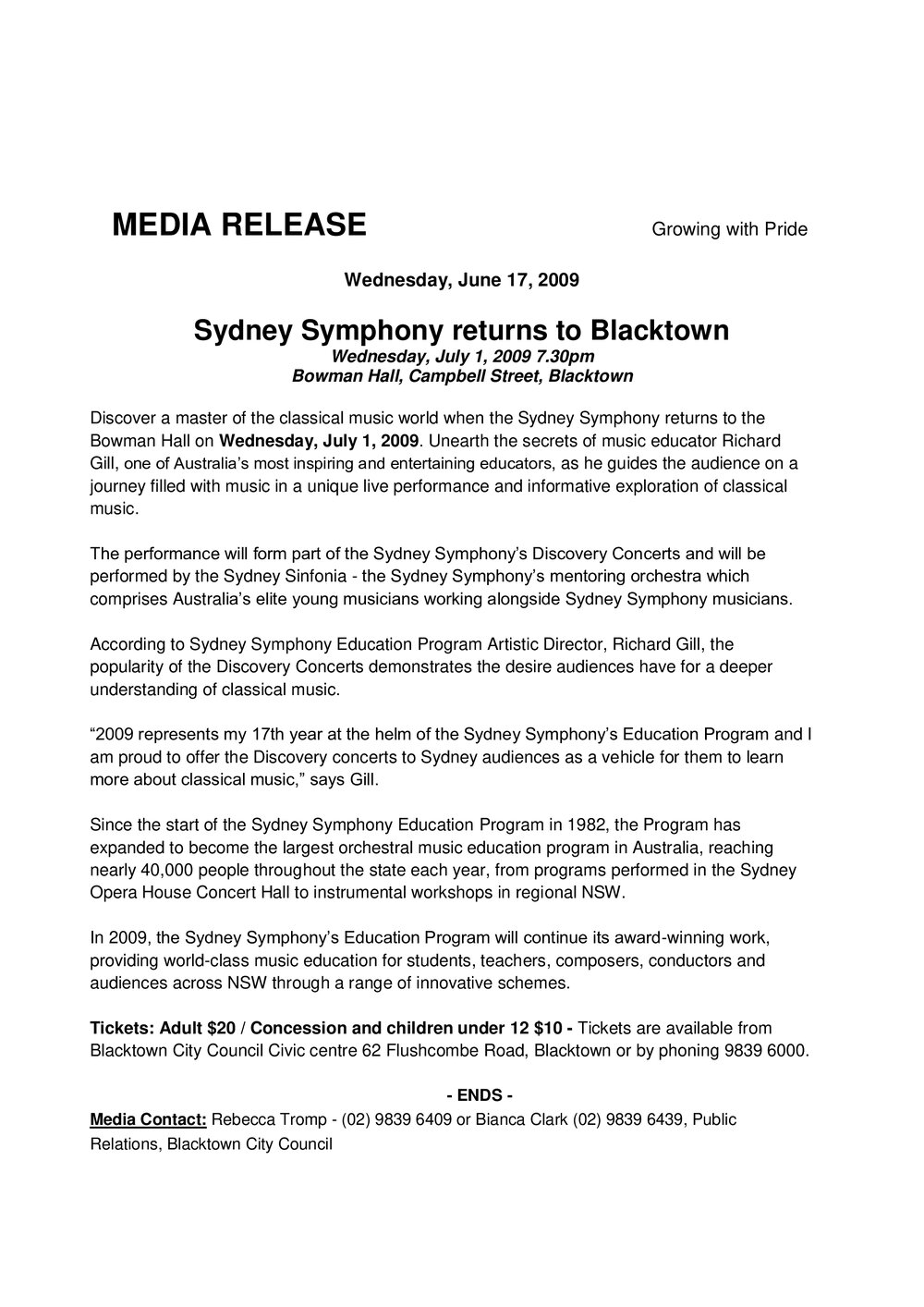 Sydney Symphony at Blacktown, 2009