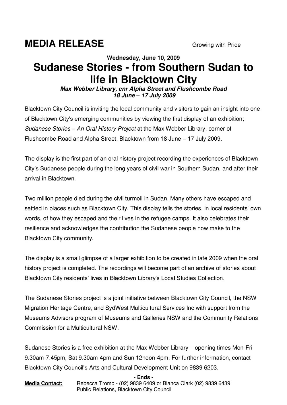 Sudanese Stories - From Southern Sudan to Life in Blacktown City Exhibition, 2009