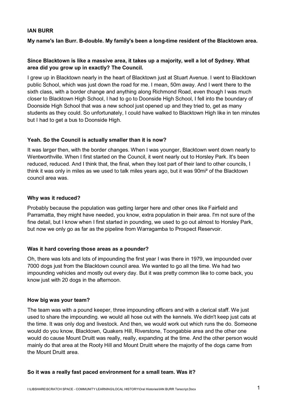 Transcript of Oral History with Ian Burr, 2024