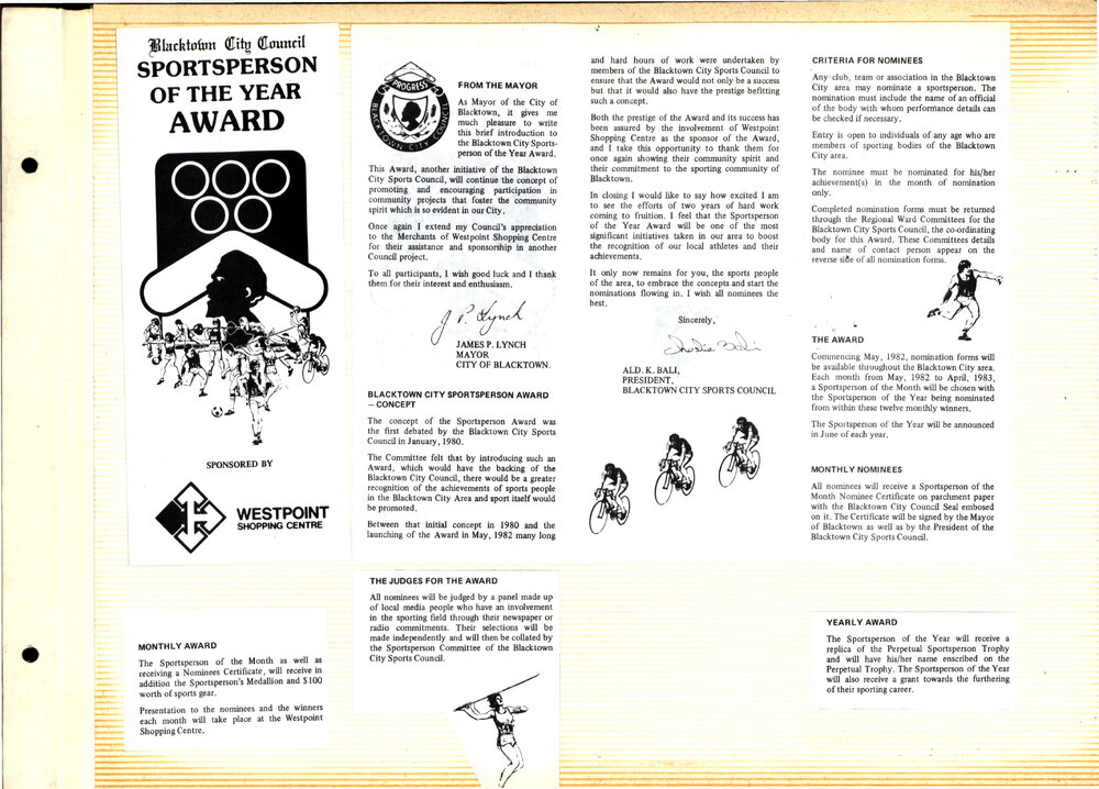 Blacktown City Council Sportsperson of the Year Award, 1982