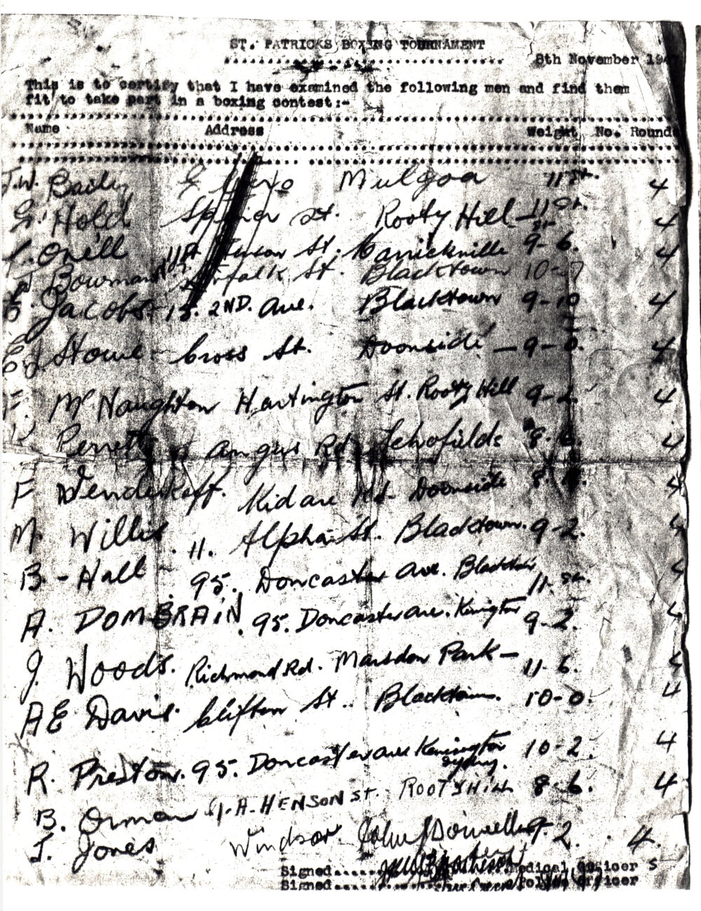 St Patrick's Boxing Tournament, Nov-Dec 1947