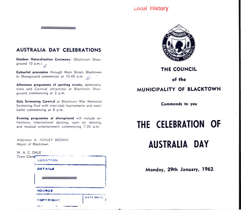 Celebration of Australia Day, 1962 