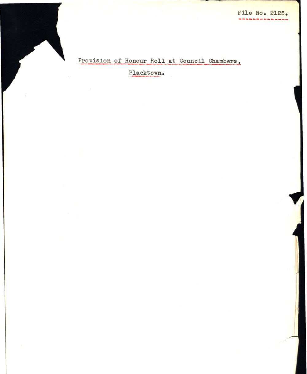 Provision of Honour Roll at Council Chambers, 1941