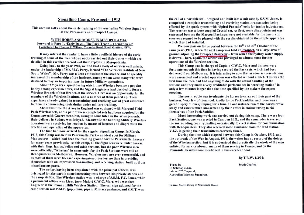 Signalling Camp Prospect, 1913