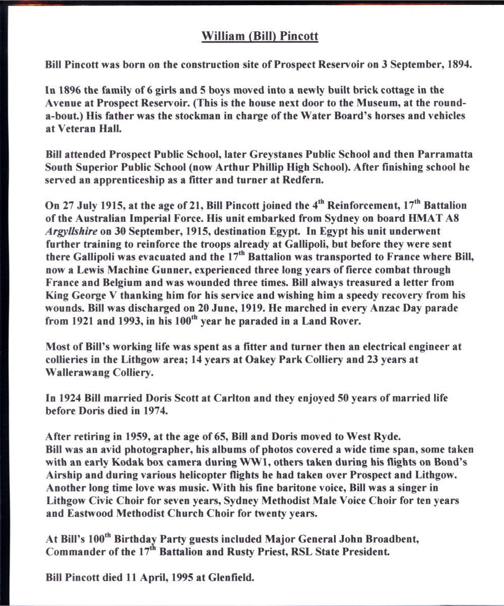 William John (Bill) Pincott - Biography