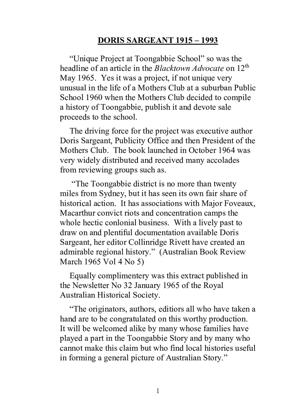 Doris Sergeant 1915-1993