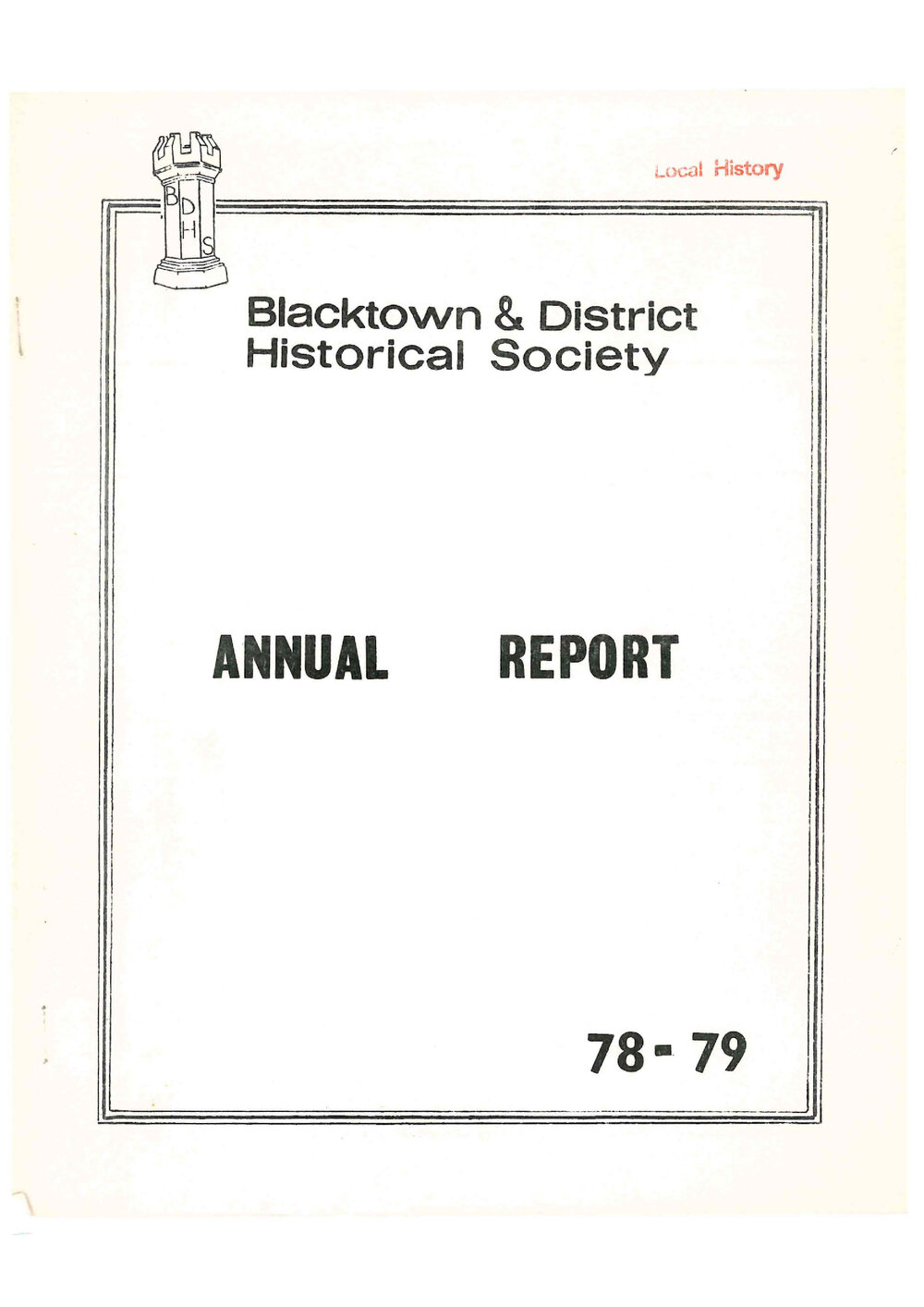 Blacktown and District Historical Society Annual Report 1978-1979