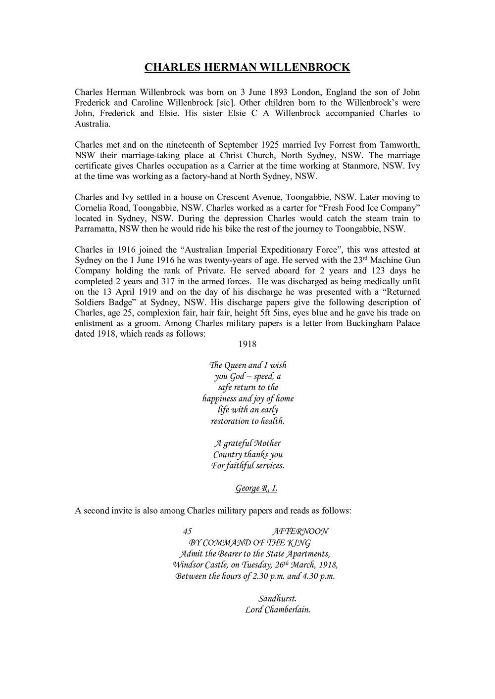 Charles Herman Willenbrock -  Biography