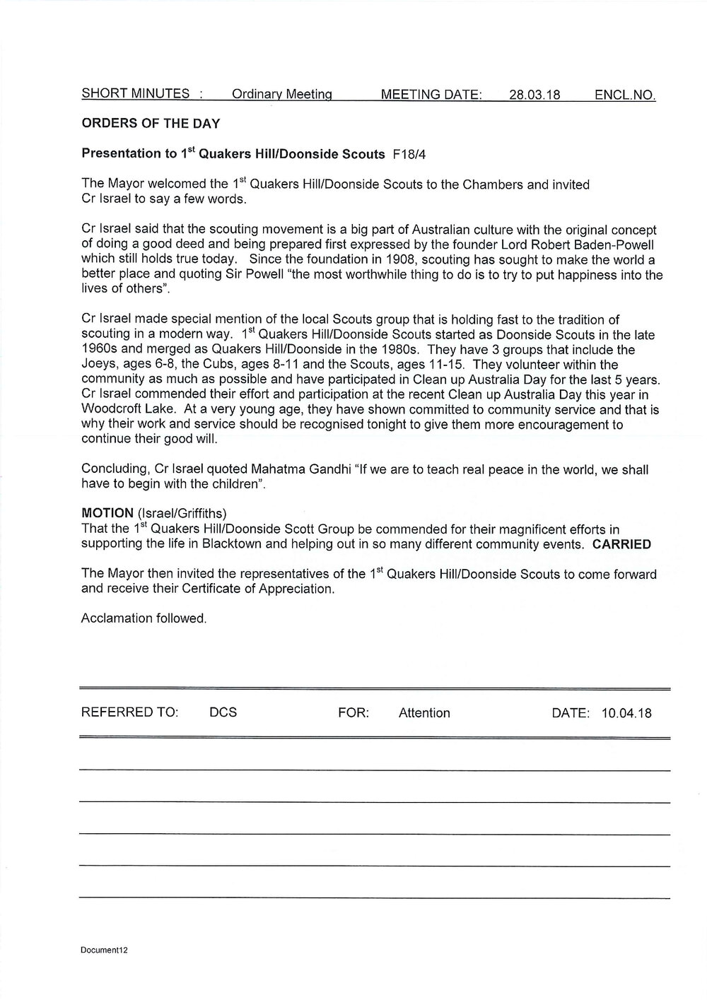 Presentation to 1st Quakers Hill/Doonside Scouts, 2018