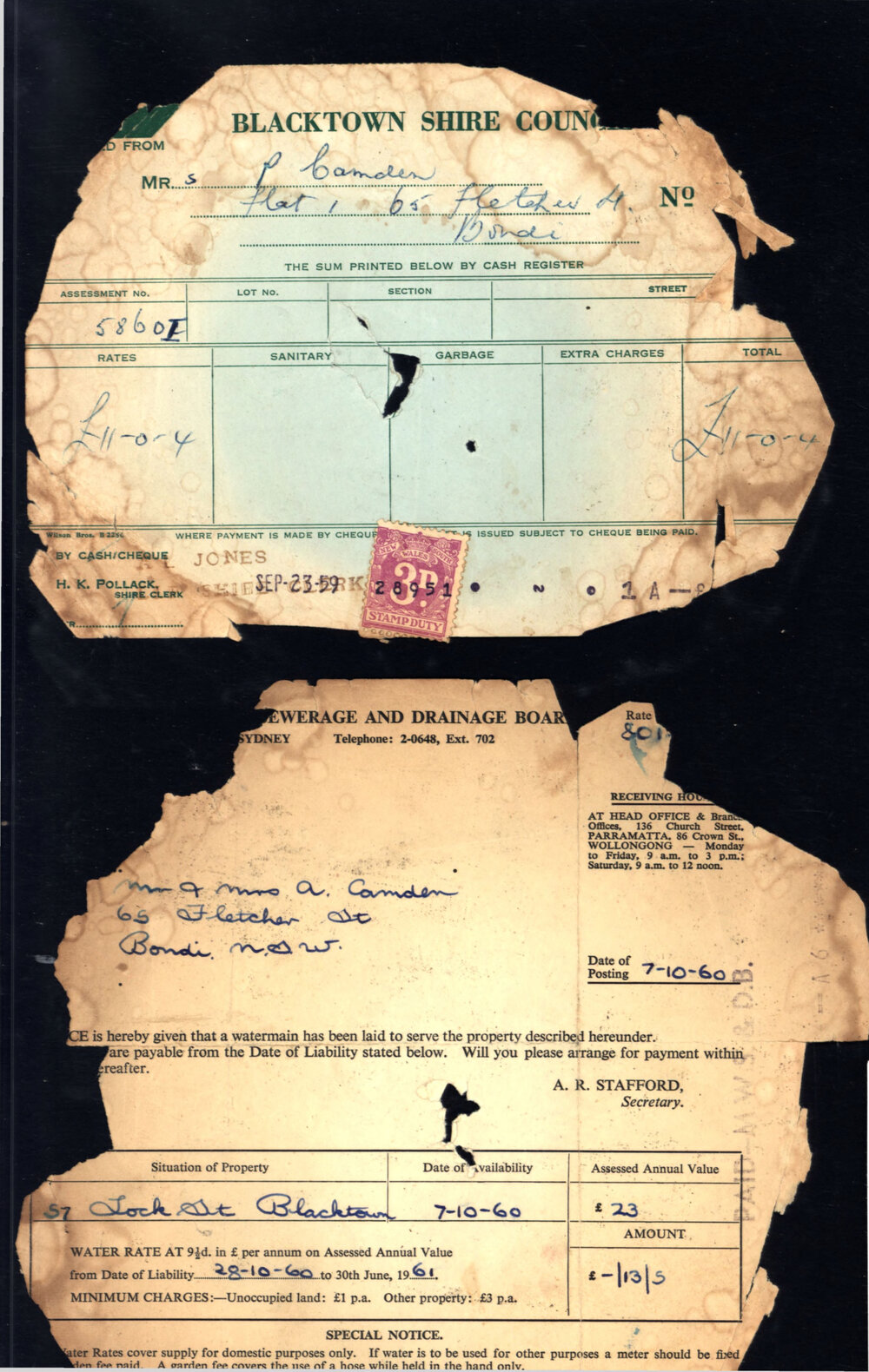 Blacktown  Council Rates Notice/ Prospect County Council Electricity Bill, 1959-1962