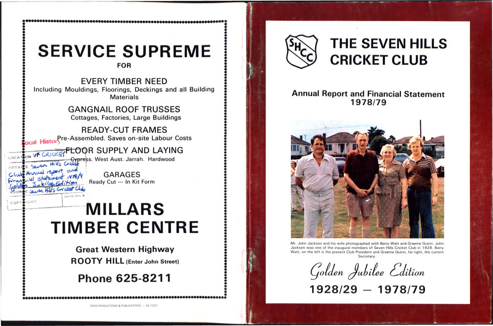 Seven Hills Cricket Club Annual Report and Financial Statement, 1978/79