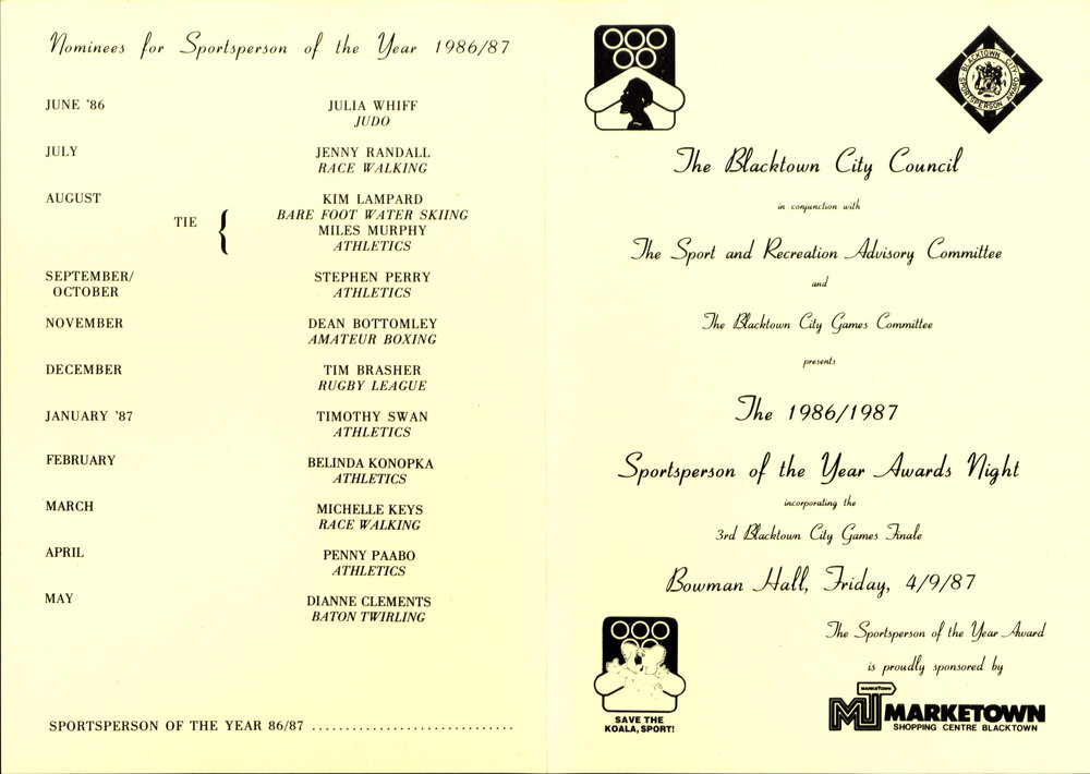 Blacktown City Sportsperson of the Year Award, 1986/1987