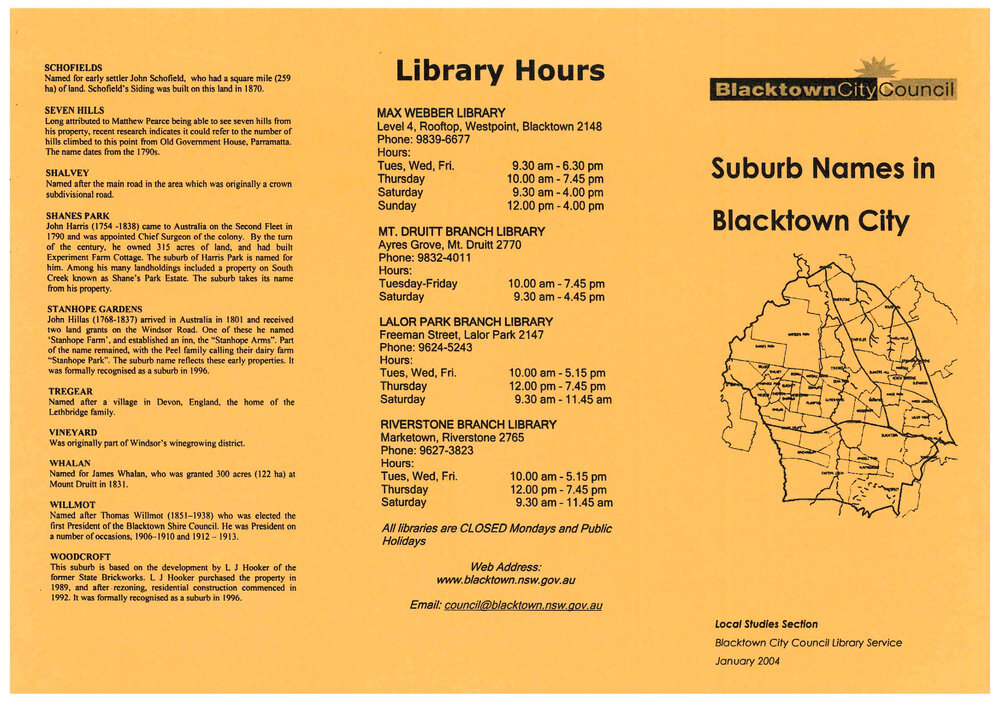 Blacktown City Council Suburb Names 2004