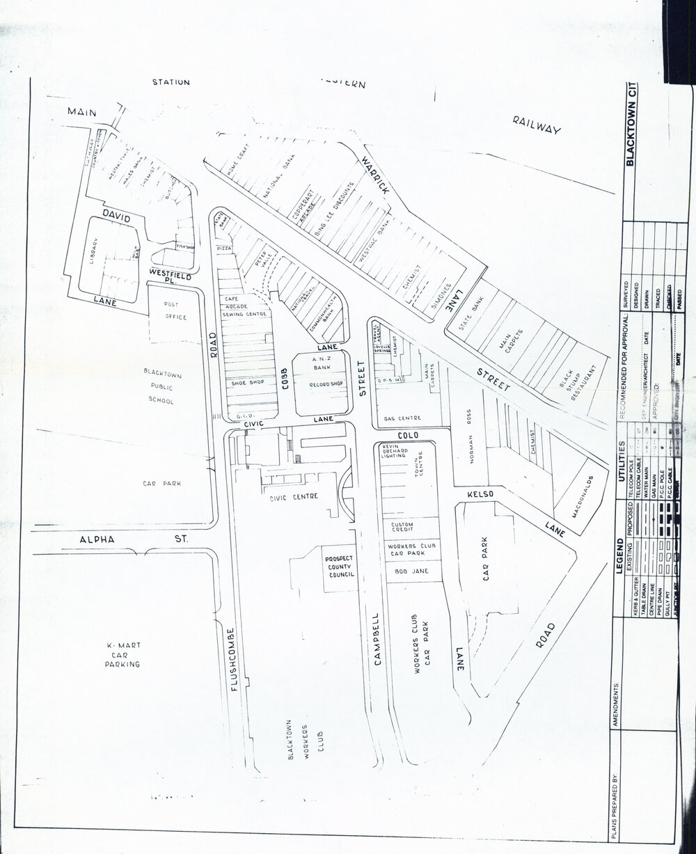 Businesses in Blacktown's Central Business District, c1980s