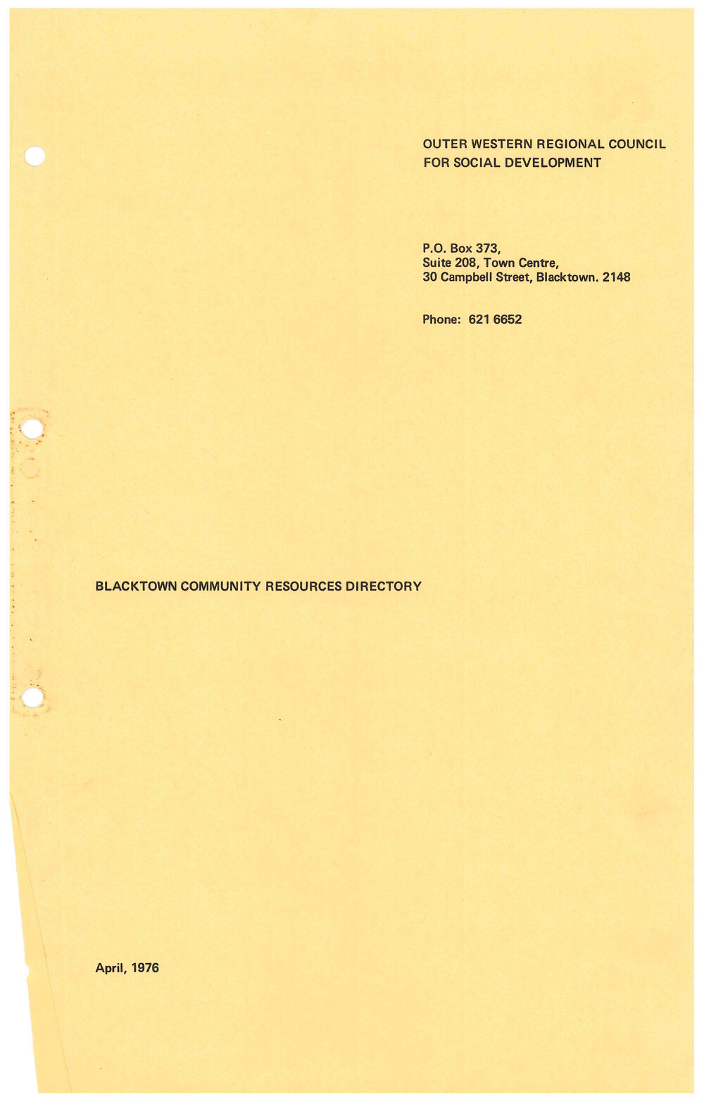 Blacktown Community Resources Directory, 1976