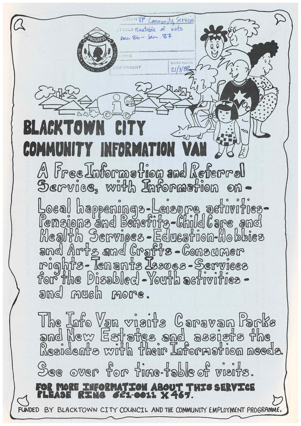 Blacktown City Community Information Van Flyer, 1986