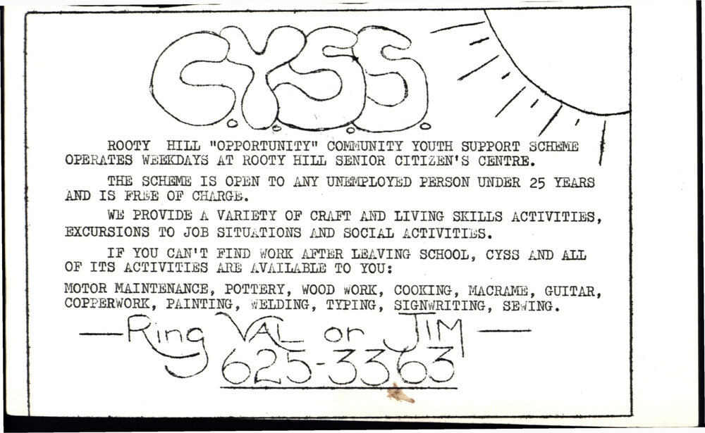 Community Youth Support Scheme - Rooty Hill, 1980