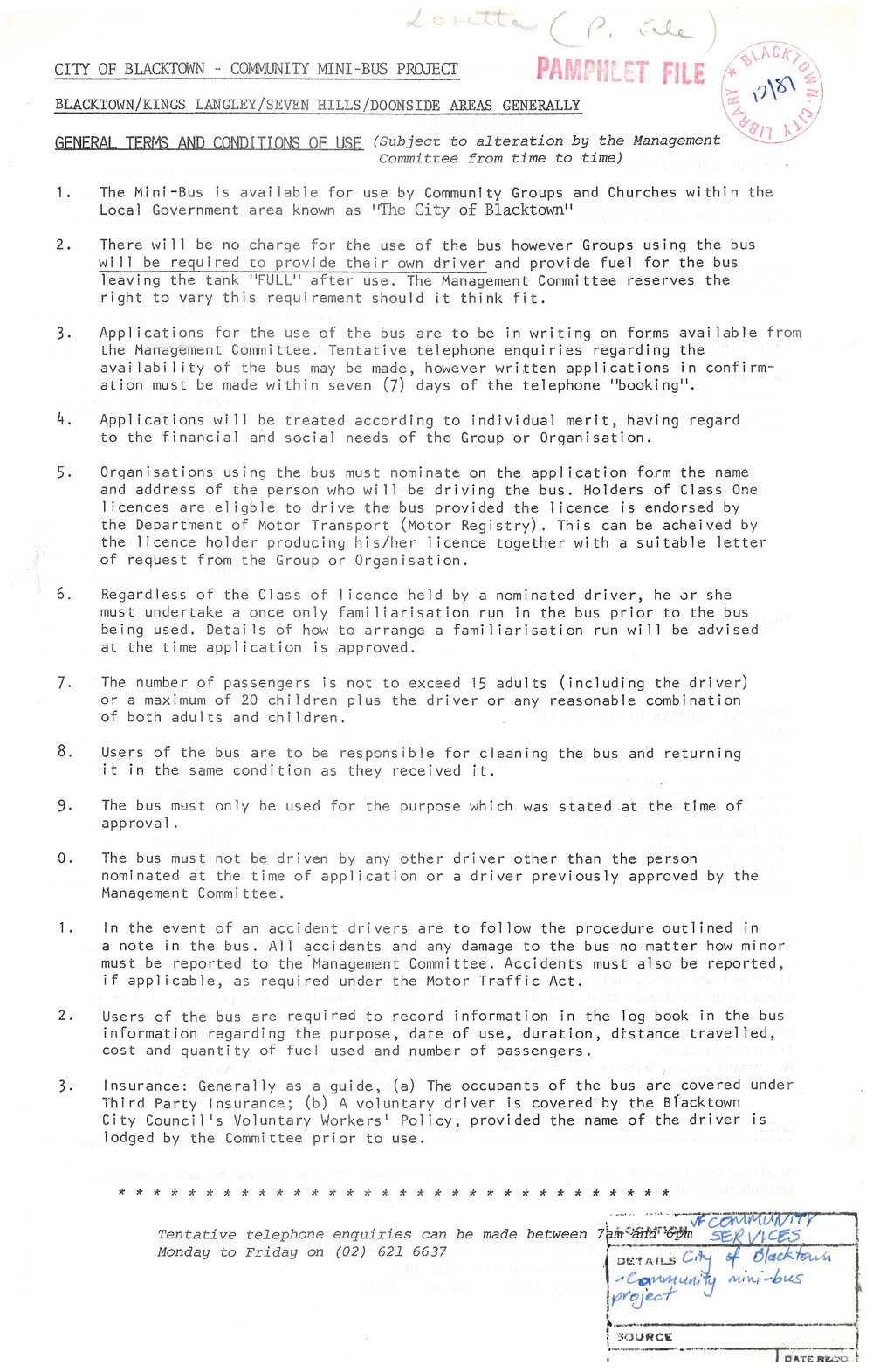 City of Blacktown - Community Mini-Bus Project, 1981