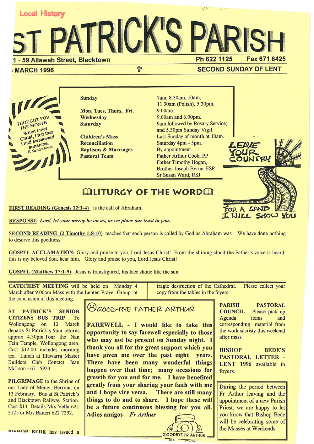 St Patrick's Parish Blacktown Newsletter, March 1996