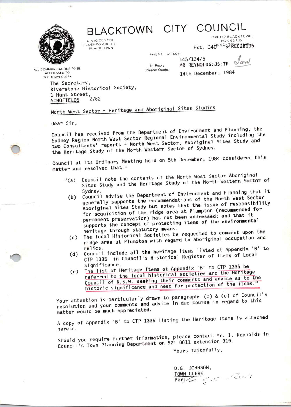 North West Sector - Heritage and Aboriginal Sites Studies, 1984