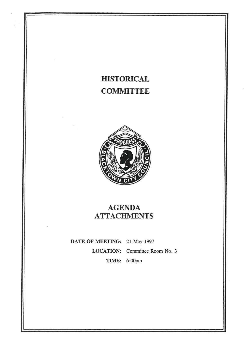 Historical Committee Agenda Attachments - The Oaks, 1997